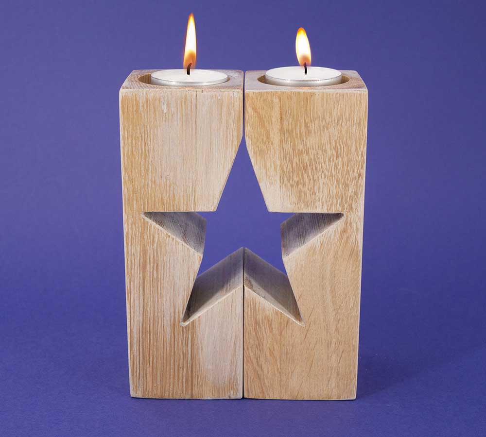 Teelichthalter-Set "STERN" aus Eichenholz