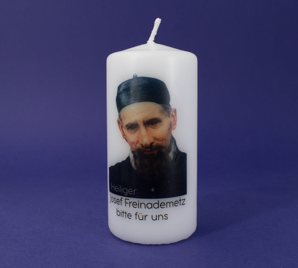 Kerze Motiv &quot;Hl. Josef Freinademetz - bitte für uns&quot;