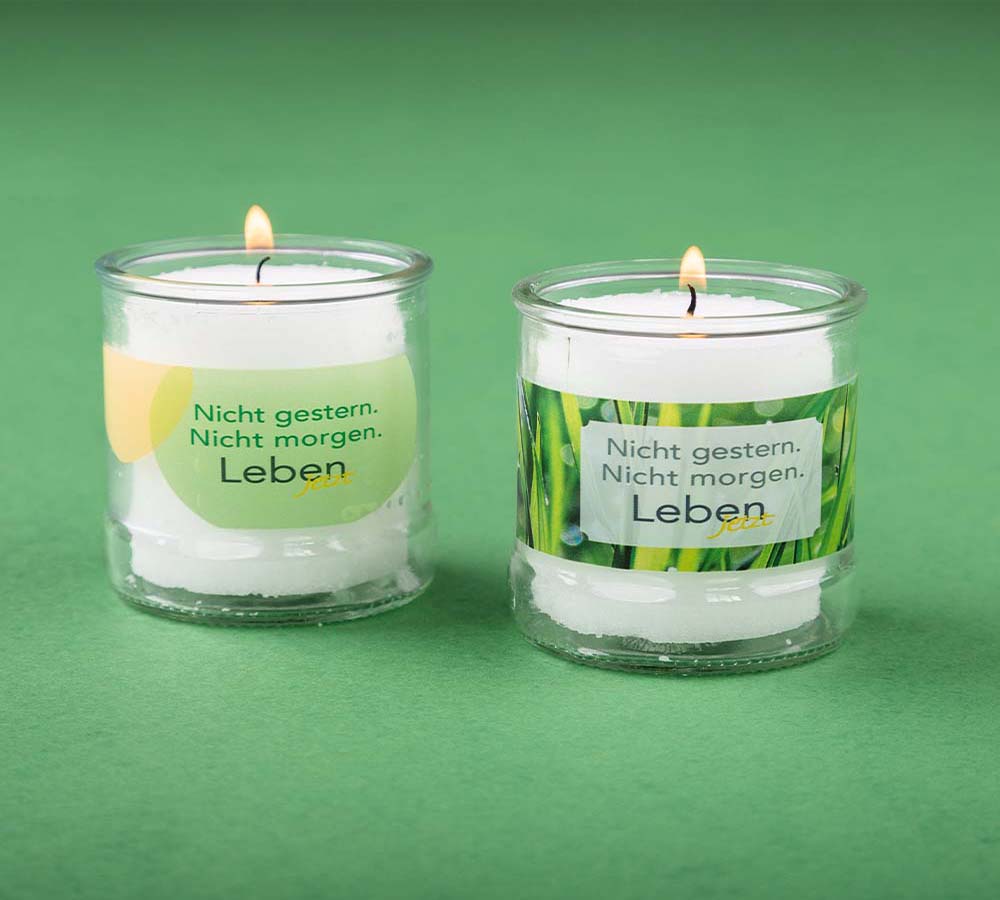 Kerzen: ‚Leben jetzt‘ Lichter