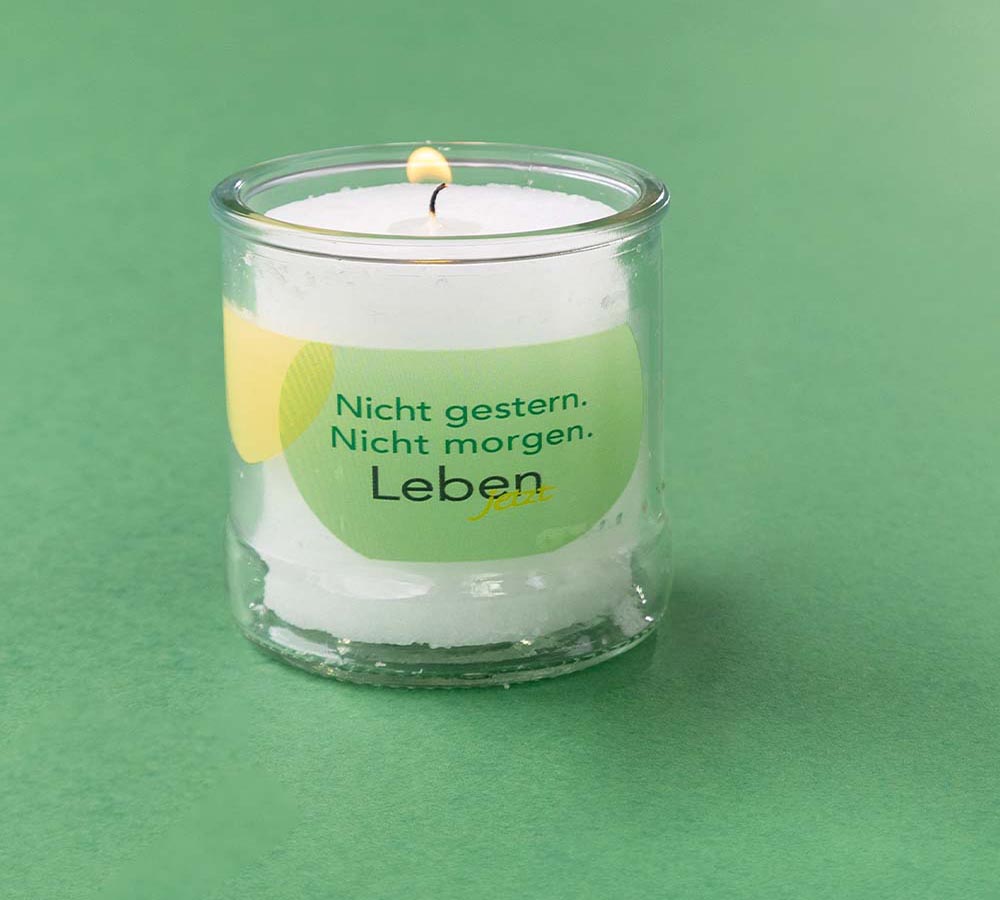 Kerzen: ‚Leben jetzt‘ Lichter